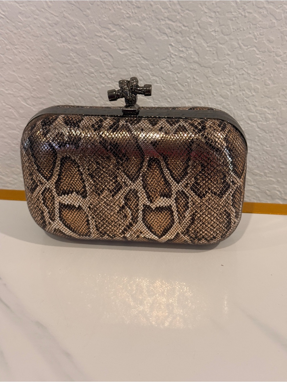 Snakeskin‎ Pattern Hard Clutch - Brown & Black